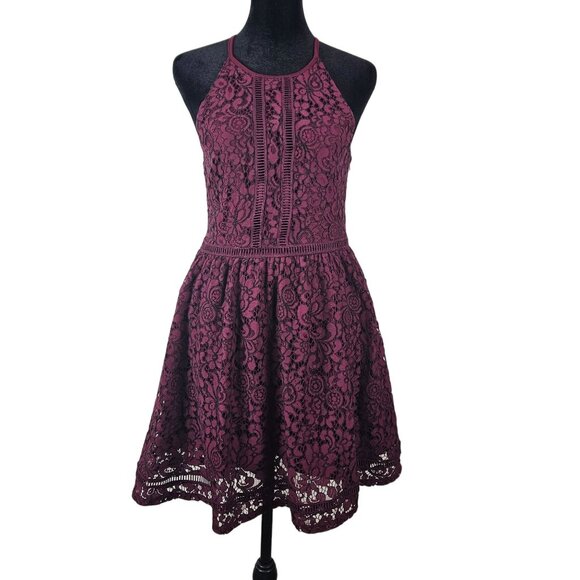 Altard' State Womens Burgundy Lace Fit & Flare Dress Circle Neck Size Sm Formal - Picture 3 of 14